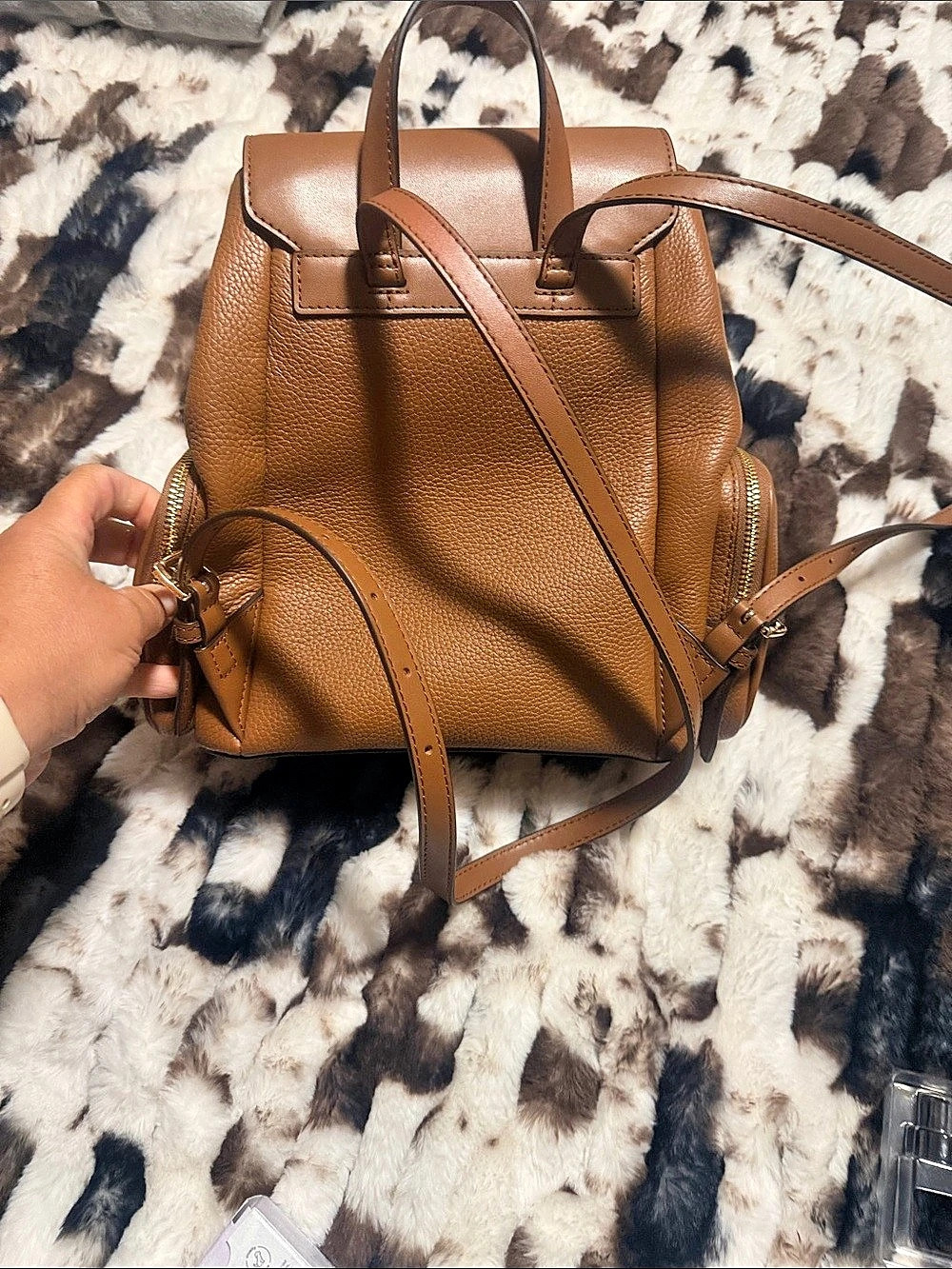 Michael Kors Rhea Medium Pebbled Leather Backpack Luggage Brown - Picture 3 of 5